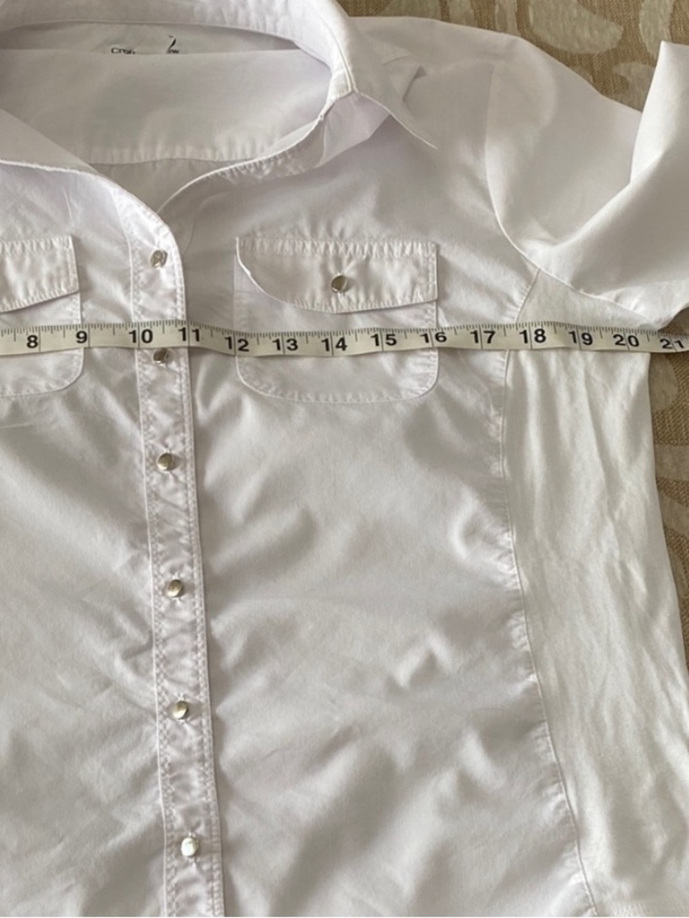 Croft & Barrow Petite Medium White Stretch Button-Up Shirt Roll Tab Sleeves - Picture 3 of 9